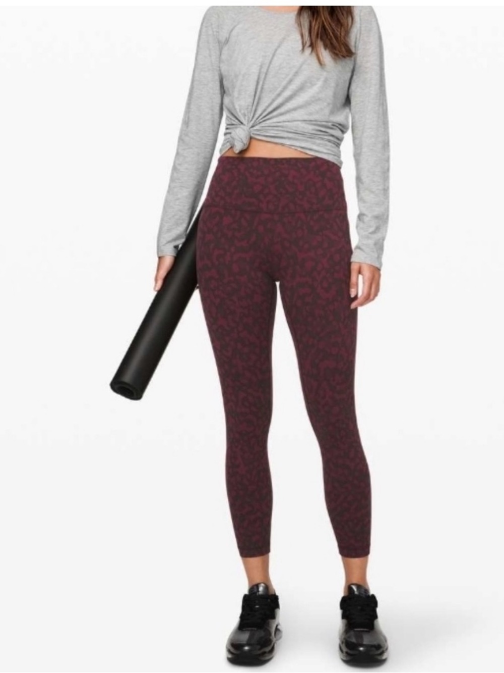 Lululemon High-Rise Leggings in Burgundy Animal/Leopard Print Size 4 7/8 length